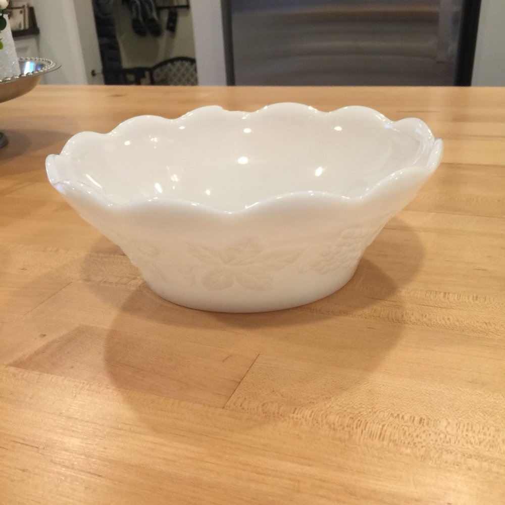 Milk Glass Serving Bowl with filed chip